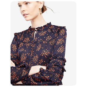 Ann Taylor Bouquet Ruffle Long Sleeve Top in Night Sky sz S